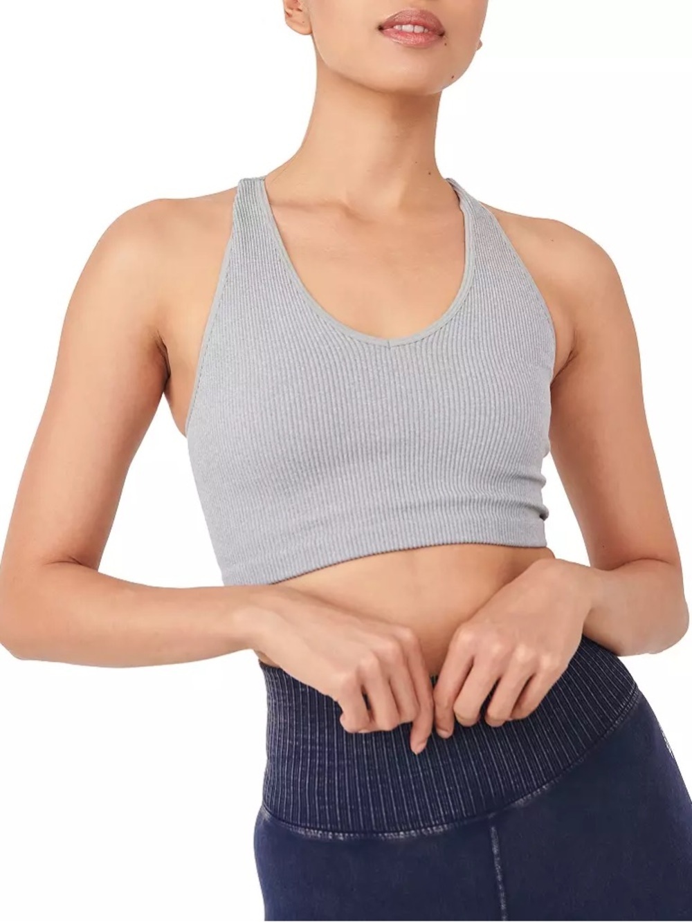 FP Movement Women's Free Throw Crop Tank Sports Bra Heather Gray Ribd Medium EUC
